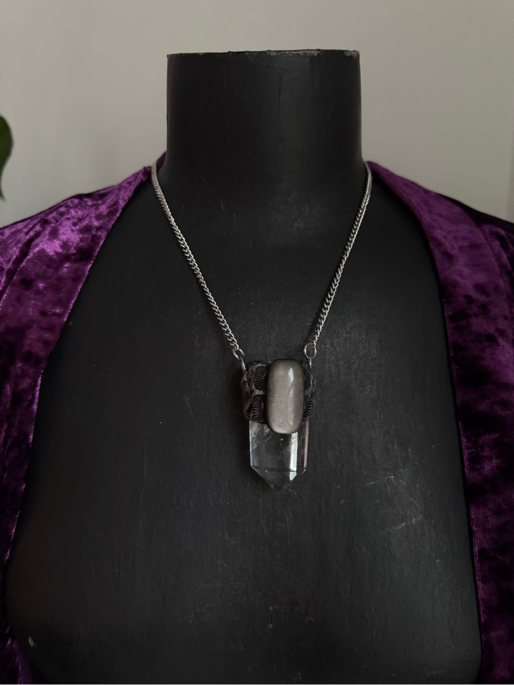 Clear quartz Crystal Point Pendant Necklace obsidian jewelry for protection - Picture 10 of 10